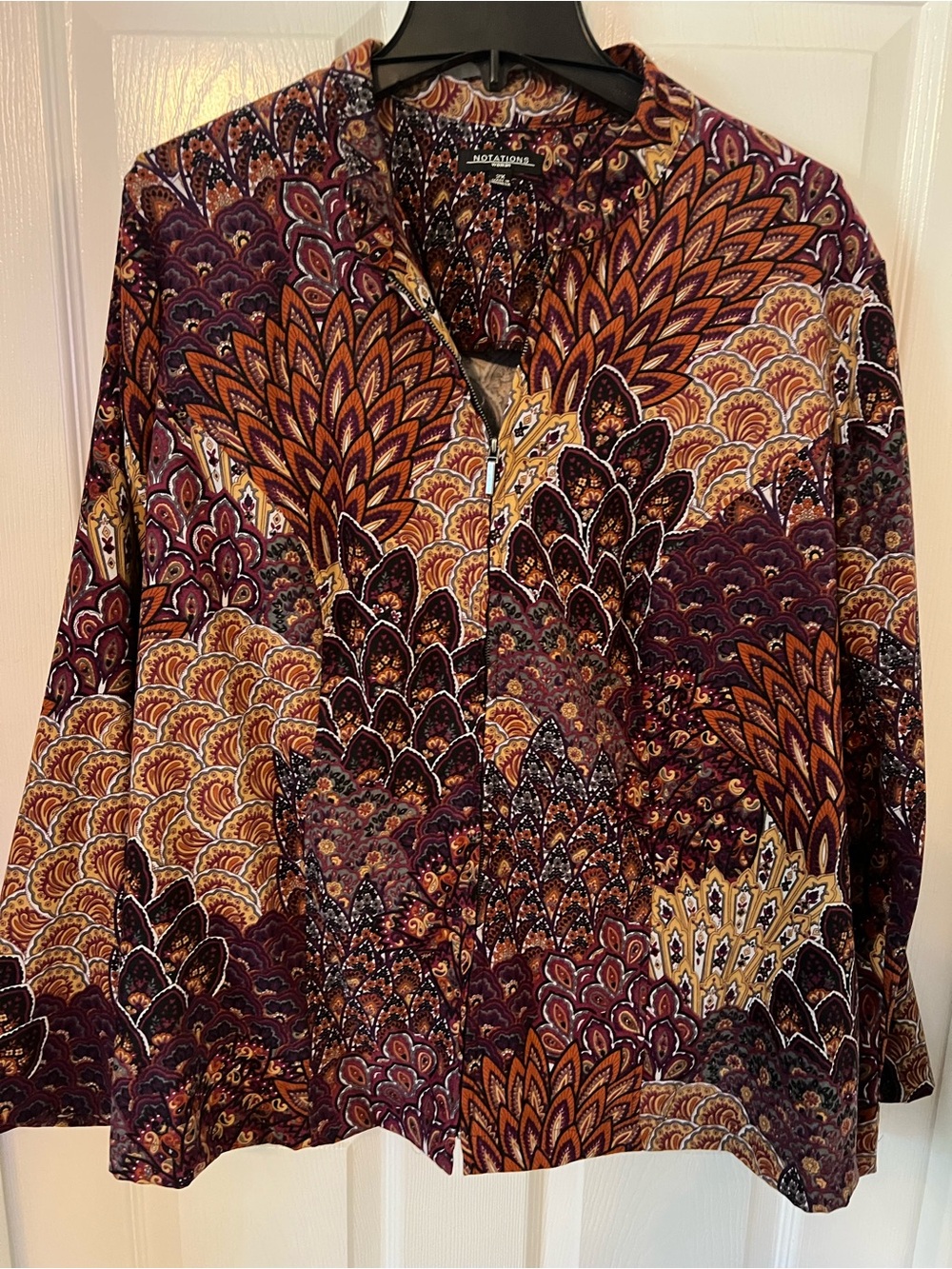 Notations Plum and Mustard Paisley Zip-Front Jacket